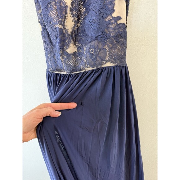 Sherri Hill Prom Dress Women’s 12 Dark Blue Beige Maxi Long Sleeveless Sheer - Picture 4 of 7